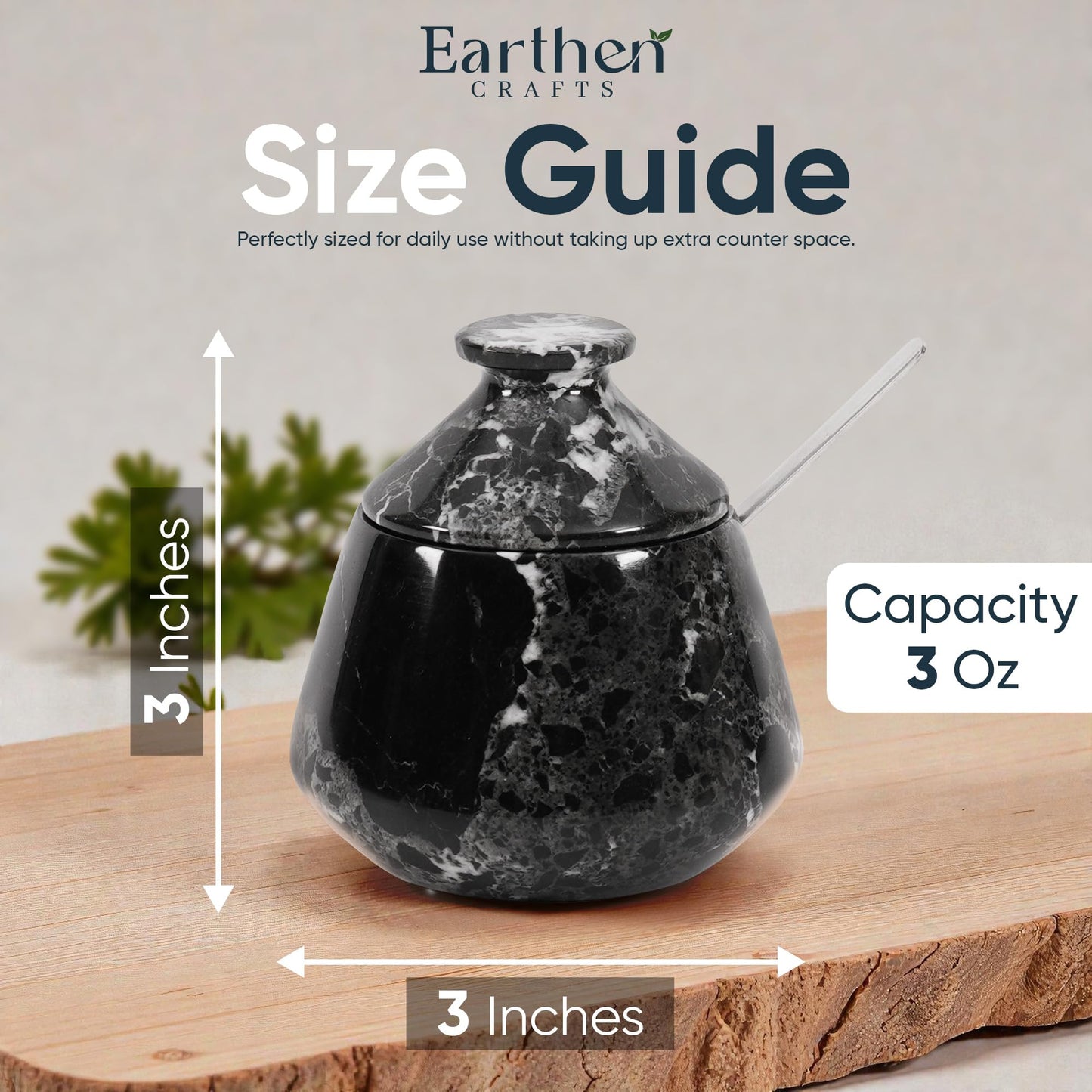 EARTHEN CRAFTS Marble Salt Cellar with Lid & Spoon, Black, 3" Salt Box Natural Stone Salt Holder For Countertop Salt Dish Spice Jar Seasoning Storage Containers for Kitchen Table Decor