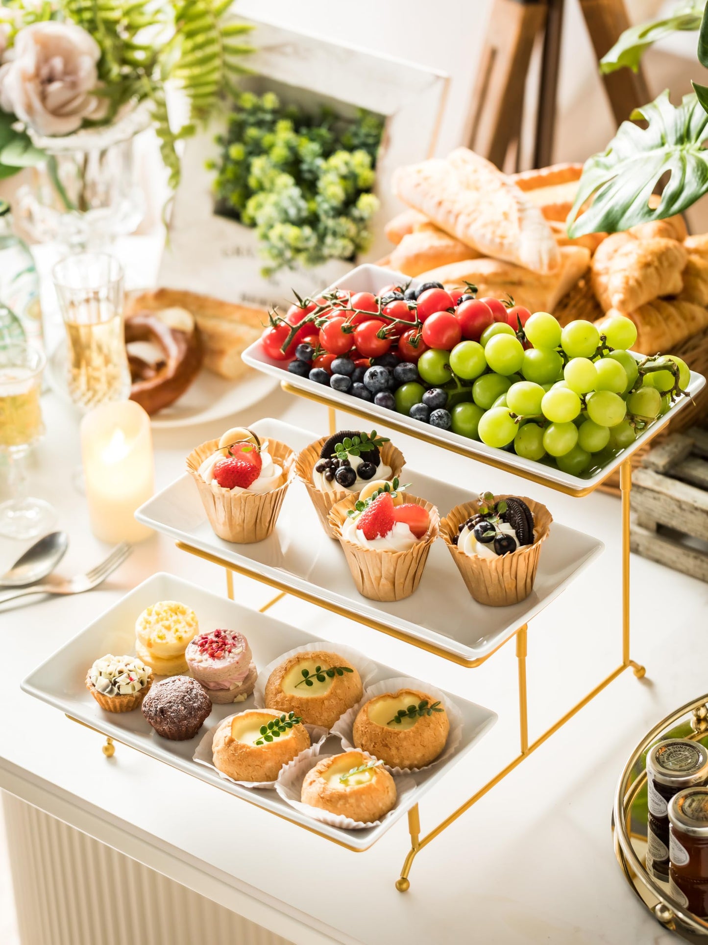 YHOSSEUN 3 Tier Serving Tray with Serving Stand, Serving Dishes for Entertaining, Tiered Serving Tray for Father's Day, Suitable for Dessert Table Display Set Catering Supplies, 12 inch Gold
