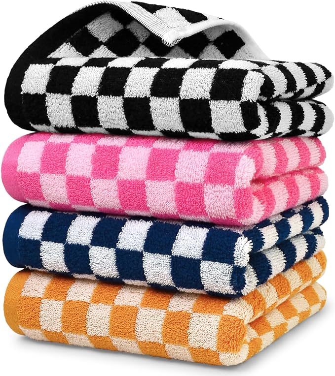 Jacquotha Hand Towels 4 Pack, Cotton Decorative Bathroom Hand Towel & Checkered