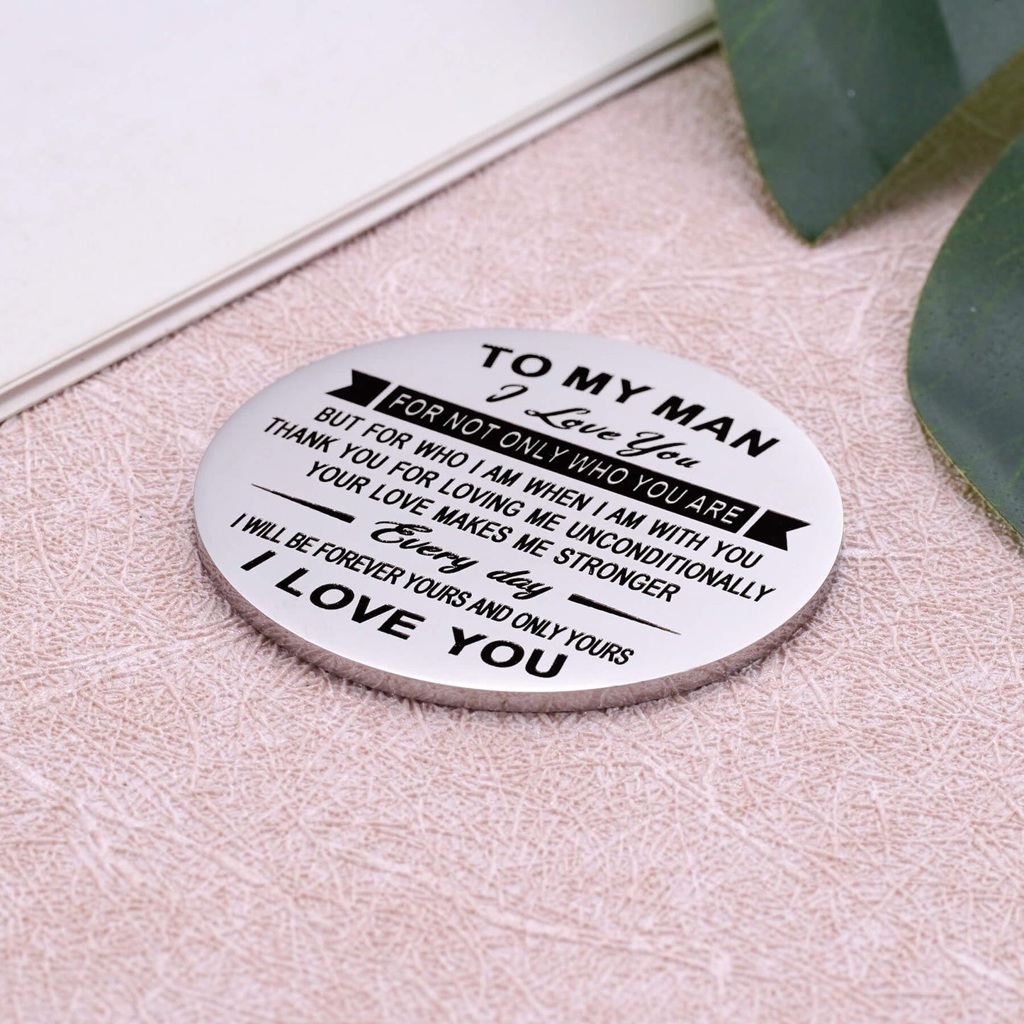 To My Men Pocket Hug Token I Love You Gift for Husband Boyfriend Birthday Christmas Anniversary Valentines Day Gift for Him Double Sided Message Engraved with Leather Keychain