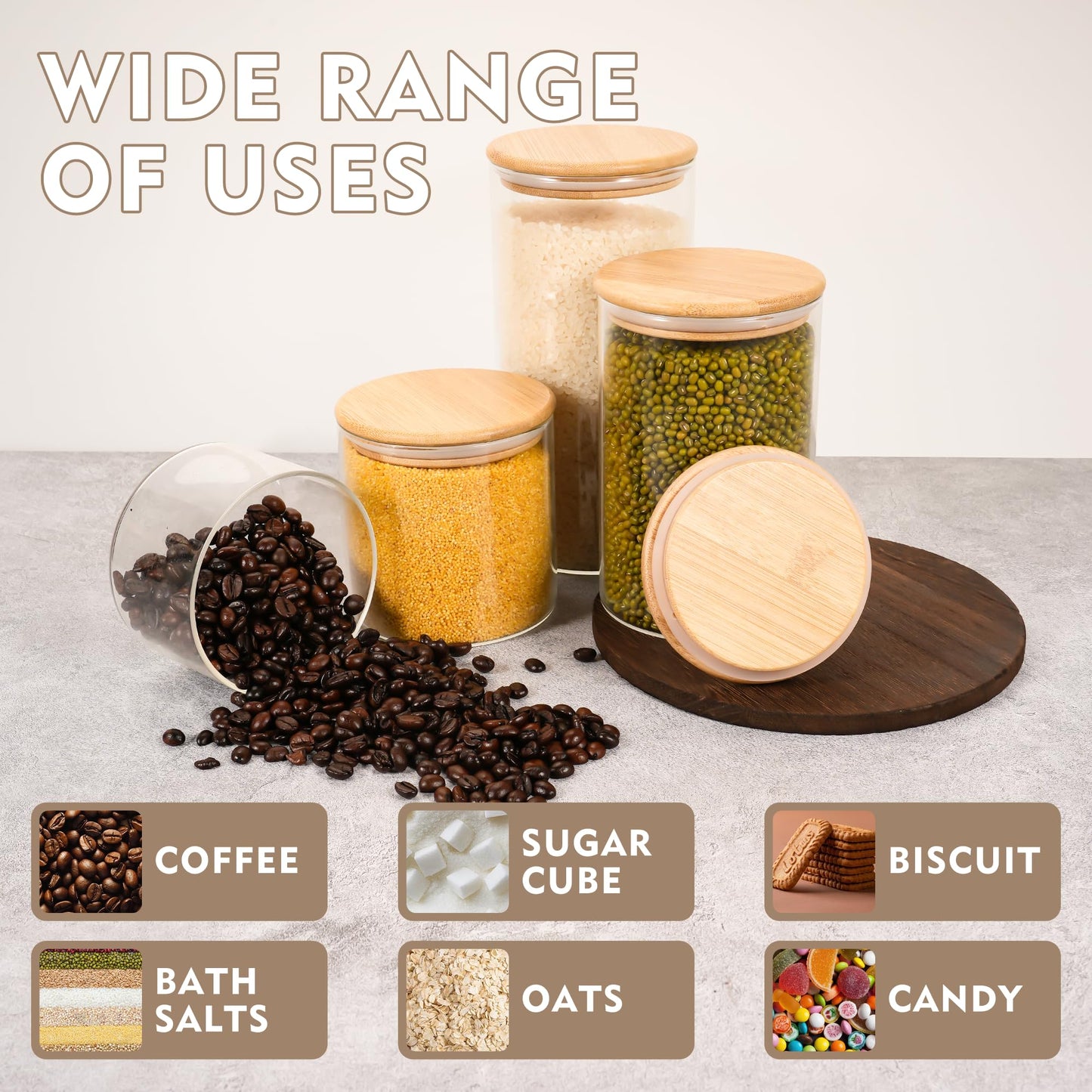 2PCS Small Glass Storage Jars with Airtight Lids,11 fl oz (330ml) Cute Clear Storage container with bamboo Lid,Glass Pantry Canister for Beans, Rice,Sugar,Cookie Coffee(N-Clear-2PCS-11FL OZ/330ML)