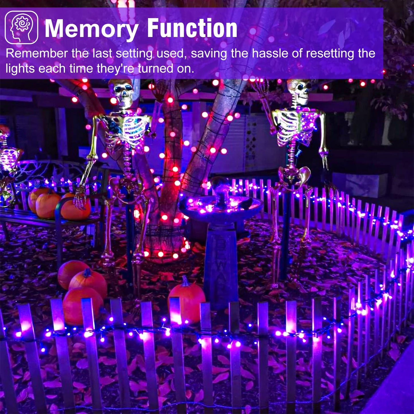 Nielfoi Purple Halloween Lights Outdoor, 100FT 300 LED Halloween String Lights with 8 Modes Waterproof, Plug in Green Wire Twinkle Tree Light for Indoor House Patio Garden Party Decorations