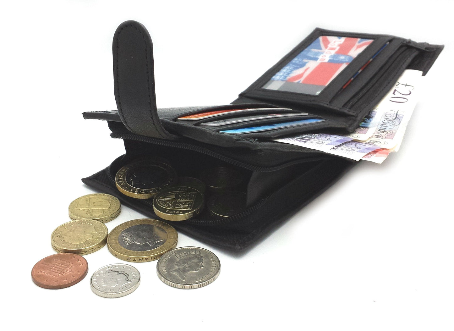 Buono Pelle RFID Blocking Mens Designer Genuine Real Soft Leather Wallet with Large Side Zip Coin Pocket/Pouch Gift Boxed