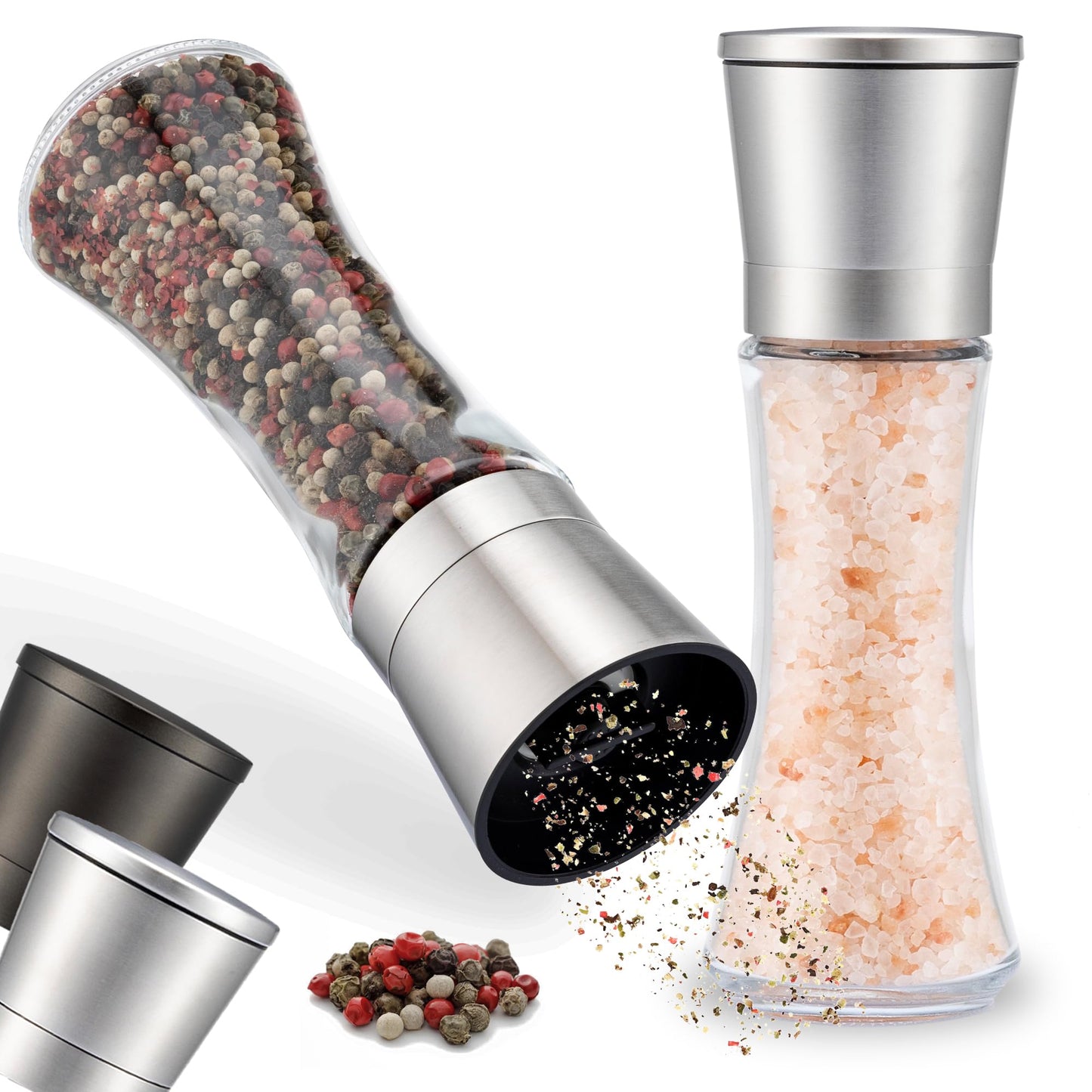 ZOLMER® Premium Stainless Steel Salt and Pepper Grinder Set manual | Adjustable Ceramic Grinder for Salt and Pepper, Chili and more - Big Silver [No Spices Included]