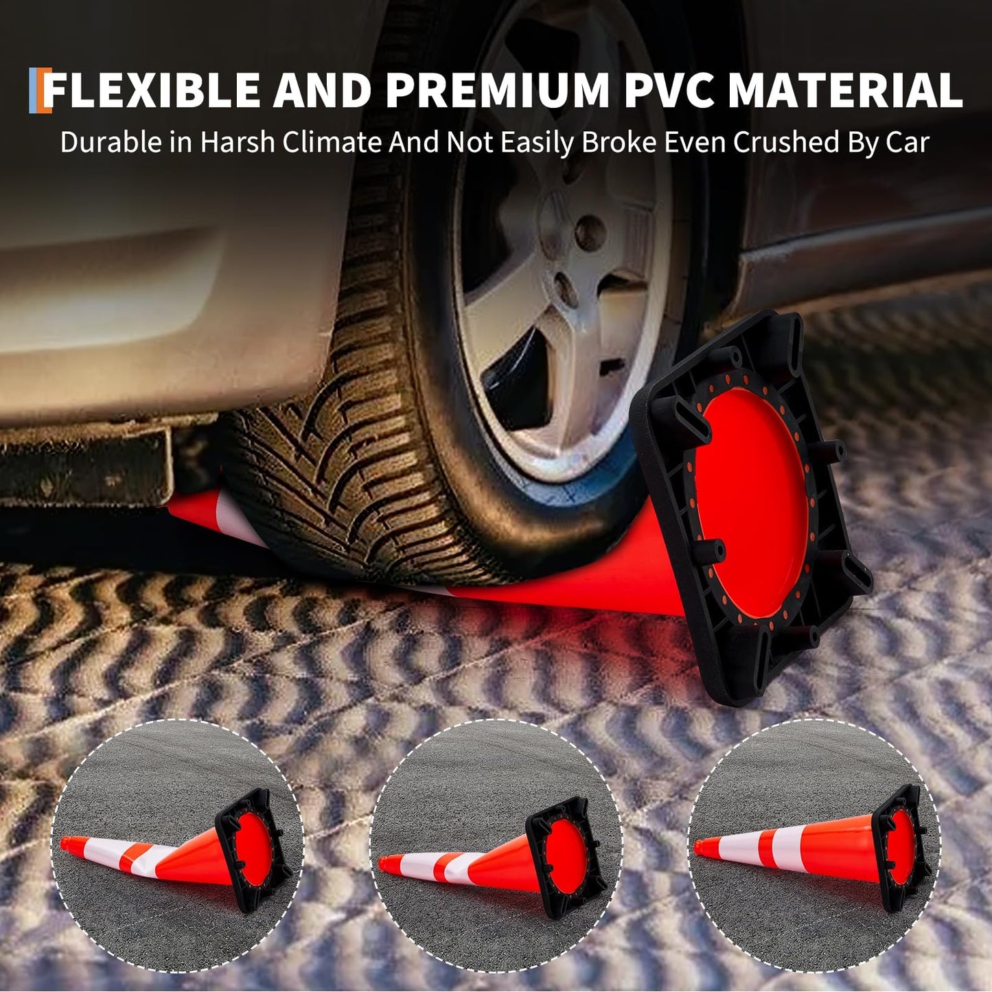 8 Pack 28 Inch Traffic Safety Cones - Parking Cones with Heavy Black Base and Reflective Collars, Orange Safety Cones for Parking Lot, Construction Work, Road Safety Control