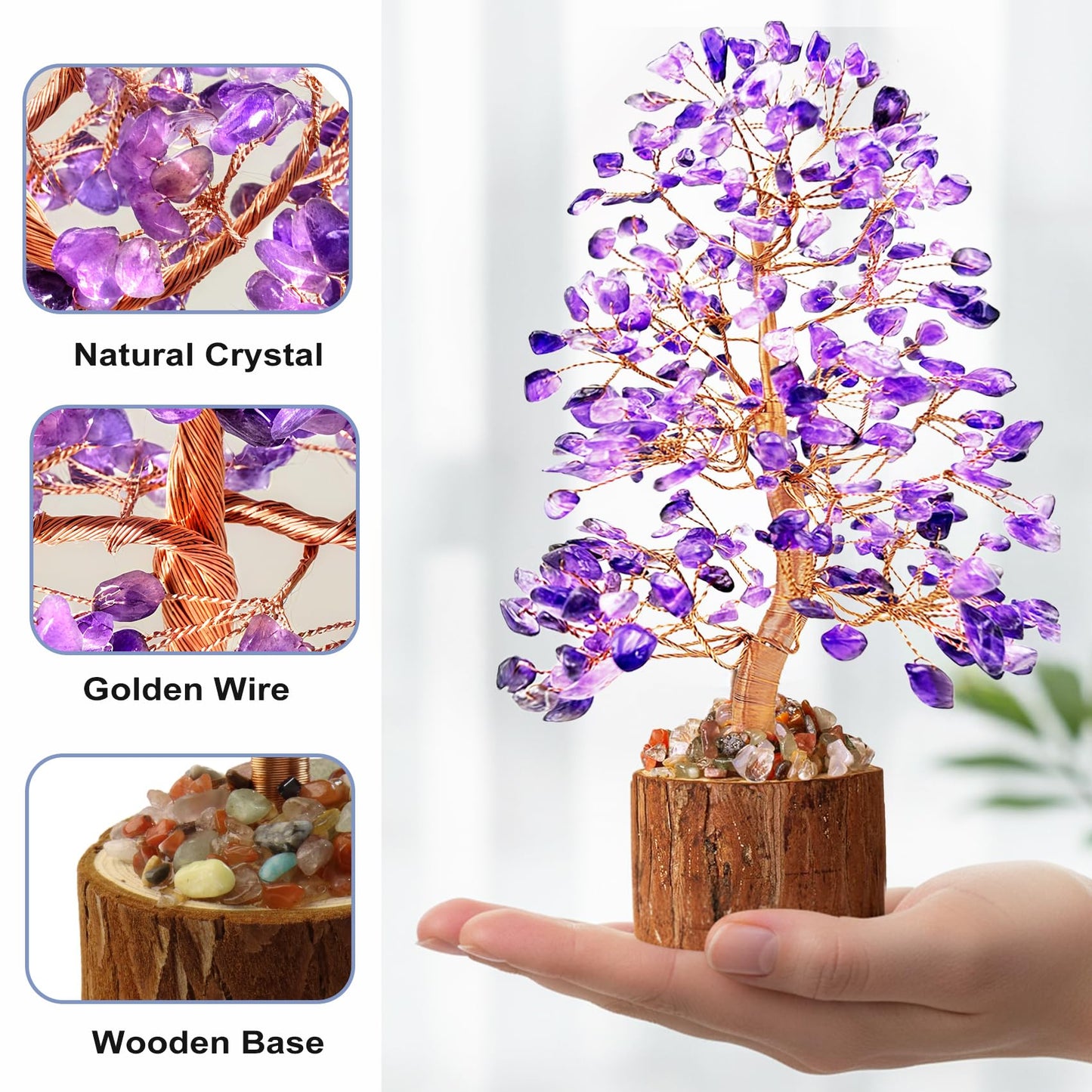 Tizzomx Amethyst Crystal Healing Chakra Tree of Life, Sister Women Mom Birthday Gifts Positive Energy & Good Luck, Bonsai Gem Stone Feng Shui Money Tree House Home Office Room Desk Spiritual Decor