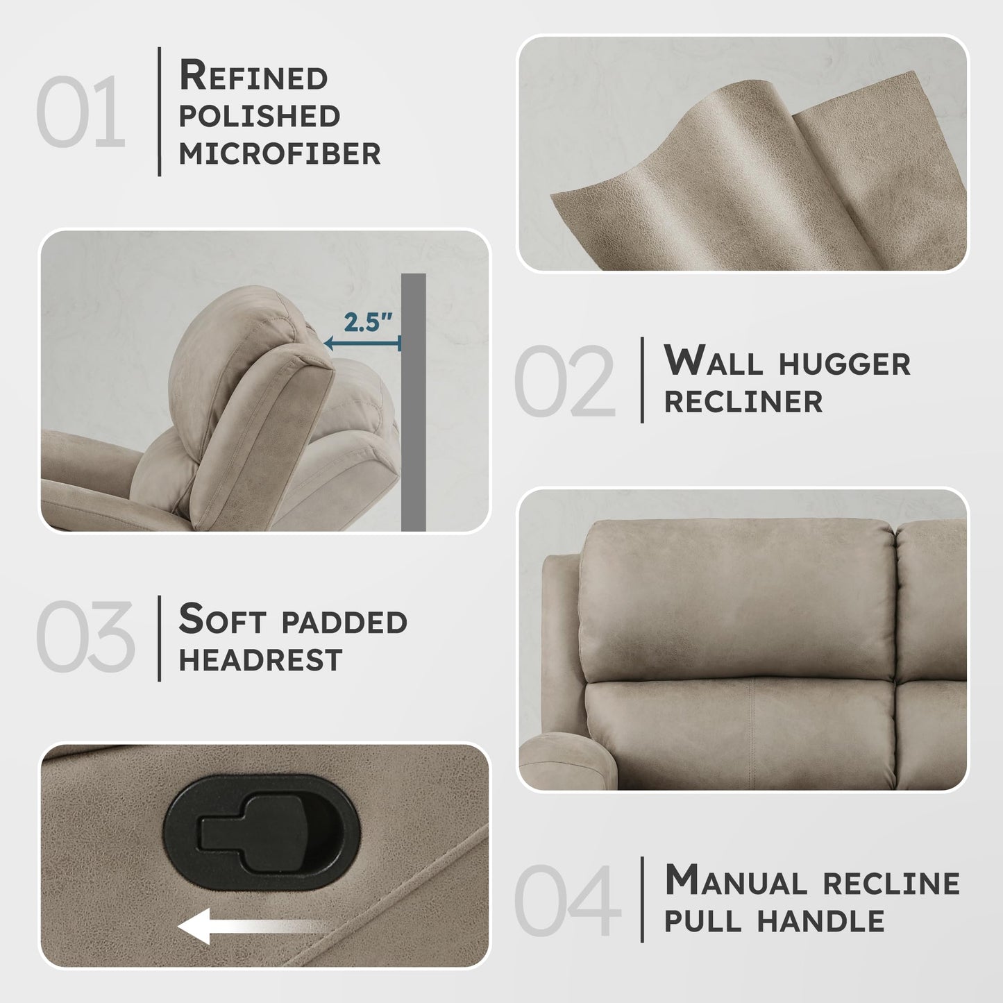 Lexicon Recliner Couch, Wall Hugger Sofa Recliners, Home Theater Seating Dual Reclining Couch, Manual Recliner Couches for Living Room, Bedroom, Office, Apartment, 61.5'' Loveseat Recliner, Brown