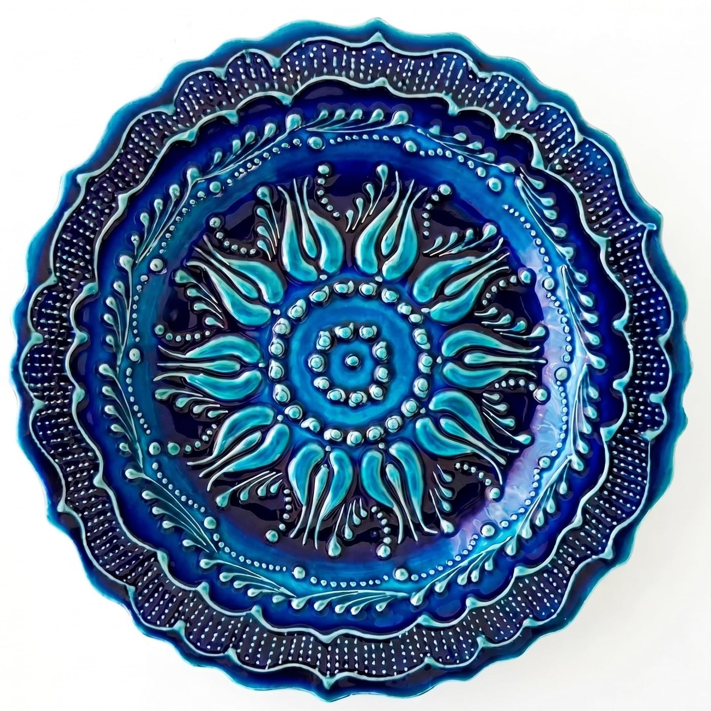 Ayennur Turkish Decorative Plate 9.85"(25cm) Handmade Ceramic Ornament for Home&Office Wall Hanging Decor (Blue)