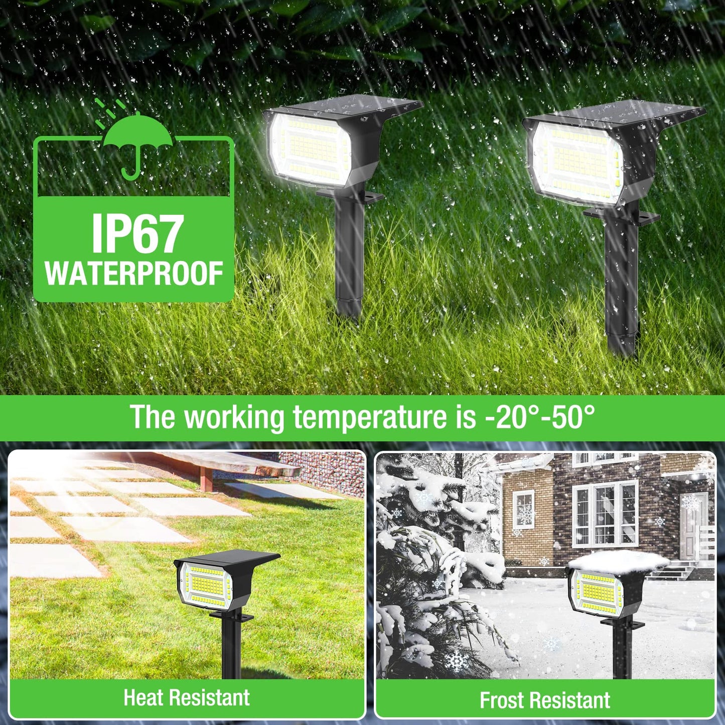 3Pcs Solar Spot Lights Outdoor Garden 72 LED 3 Modes IP67 Waterproof Landscape Spotlights, Auto ON/Off Dusk Till Dawn Uplighters for Garden, Yard, Driveway, Pathway