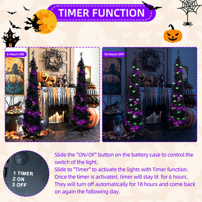 Pop up Christmas Tree for Indoor Decoration,5FT Pre-lit Mini Halloween Tree with 60 Lights,Black Artificial Pencil Tree Collapsible Tinsel Lighted up Christmas Tree