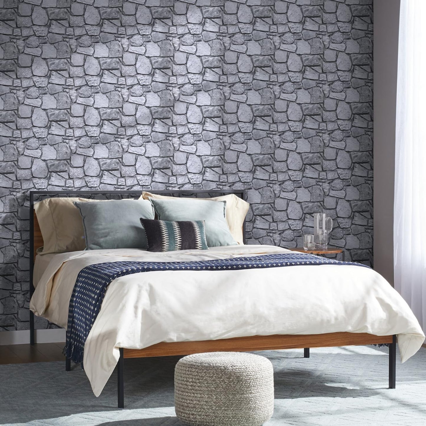 Commomy 3D Faux Stone Peel and Stick Wall Tiles - Fake Stone Wall Sticker 10 Pcs of 11.8" x 11.8" Thin Ultralight PVC Rock Wall Tile Interior Wall Covering Kitchen Backsplash,Interior Wall Decor