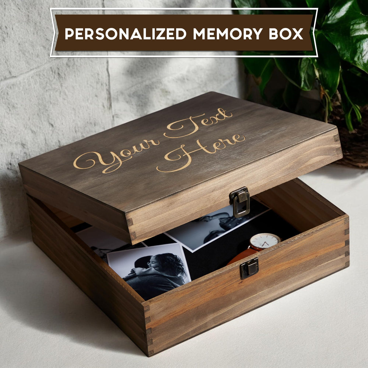 ENGRAVE MY MEMORIES Personalized Wooden Keepsake Box - Custom Memory Box for Photos Jewelry Letters Rustic Memento Storage Box for Wedding, Anniversary, Birthday, Graduation & Retirement Gifts
