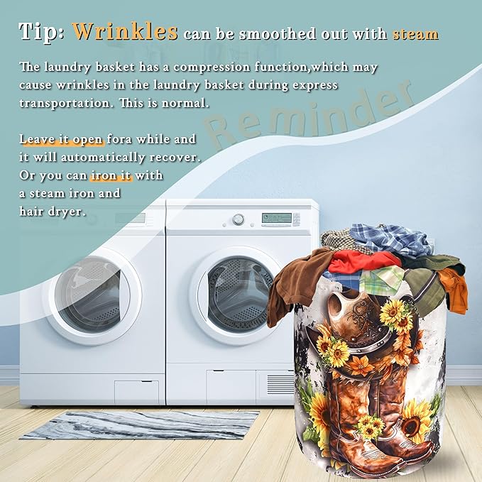 Retro Cows Laundry Basket Western Cowboy Foldable Funny Laundry Hamper Oxford