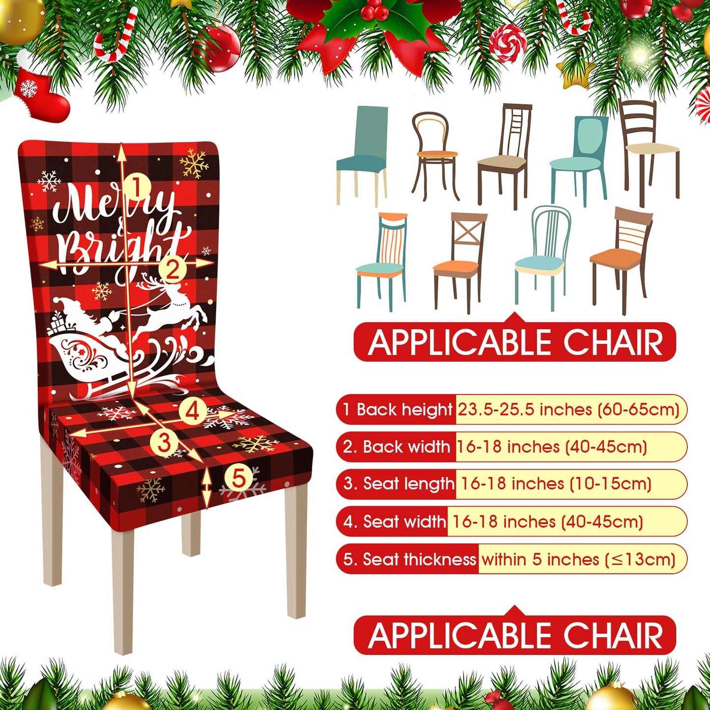 Ganeen 6 Pcs Christmas Chair Covers Merry Christmas Chair Back Cover Stretch Christmas Seat Cover Washable Xmas Dining Chair Protector Slipcover for Dining Room Kitchen Holiday Party (Cute Style)