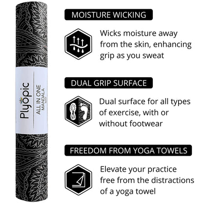 Plyopic. All In One Yoga Mat | Luxury Sweat-Grip Mat/Towel Combo | Ideal for Yoga, Hot Yoga, Bikram, Pilates, Workout & Exercise | Eco-Friendly Natural Rubber