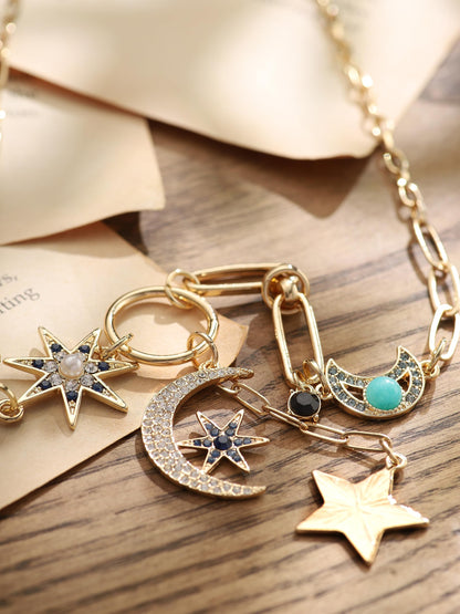 Sacina Boho Gold-Tone Moon and Star Necklace, Star Jewelry, Gold-tone Charm Boho Necklace, Christmas Jewelry Gift For Women