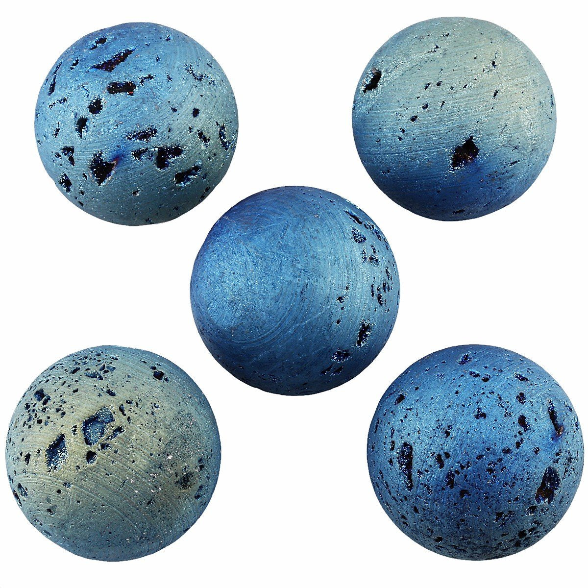mookaitedecor Druzy Agate Geode Specimen, Blue Titanium Coated Quartz Crystal Sphere Ball Figurines with Wood Stand