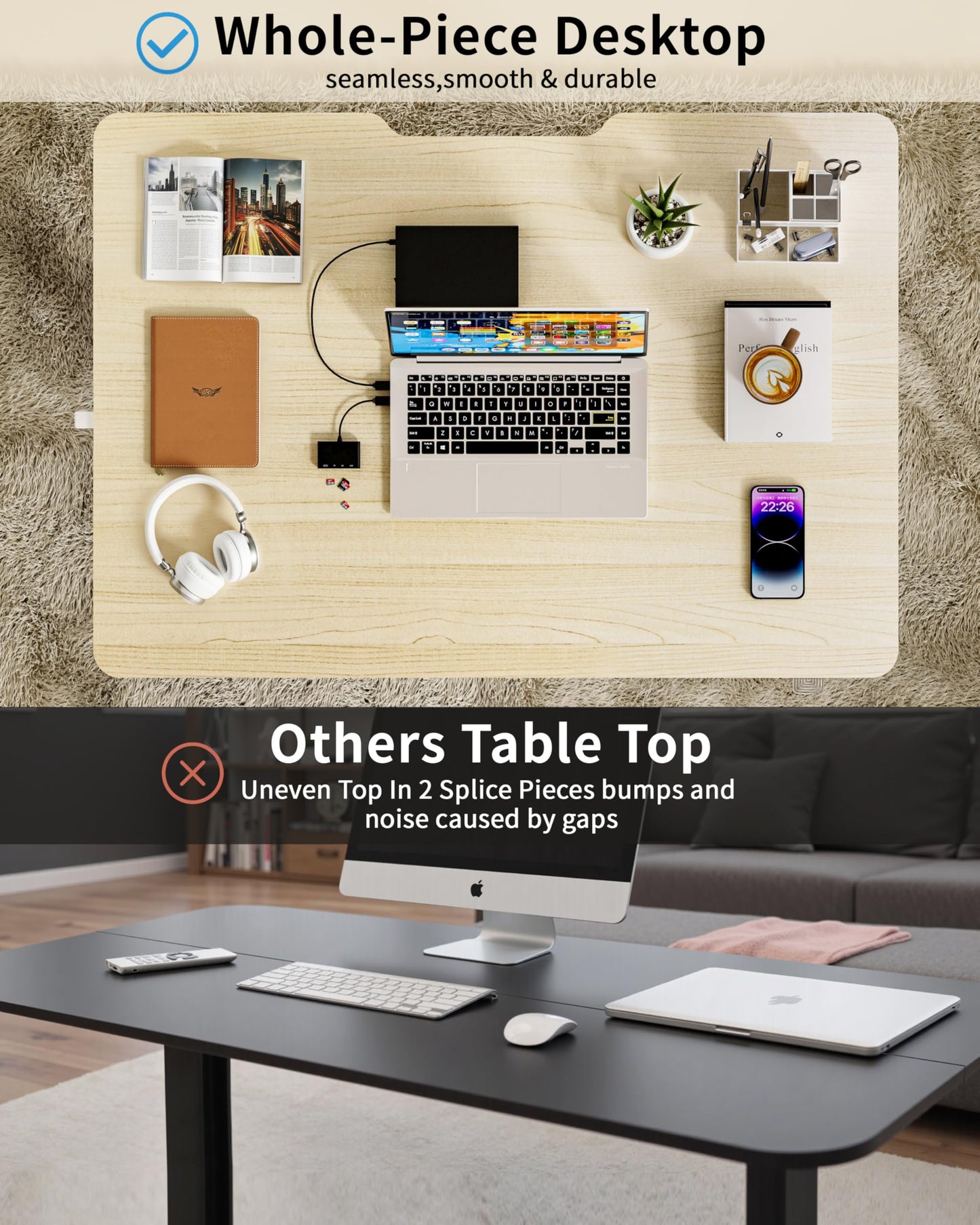 Okin Small Electric Standing Desk, 36" x 24" Whole Piece Height Adjustable Desk, Oak Sit to Stand Computer Workstation with Wheels for Home Office