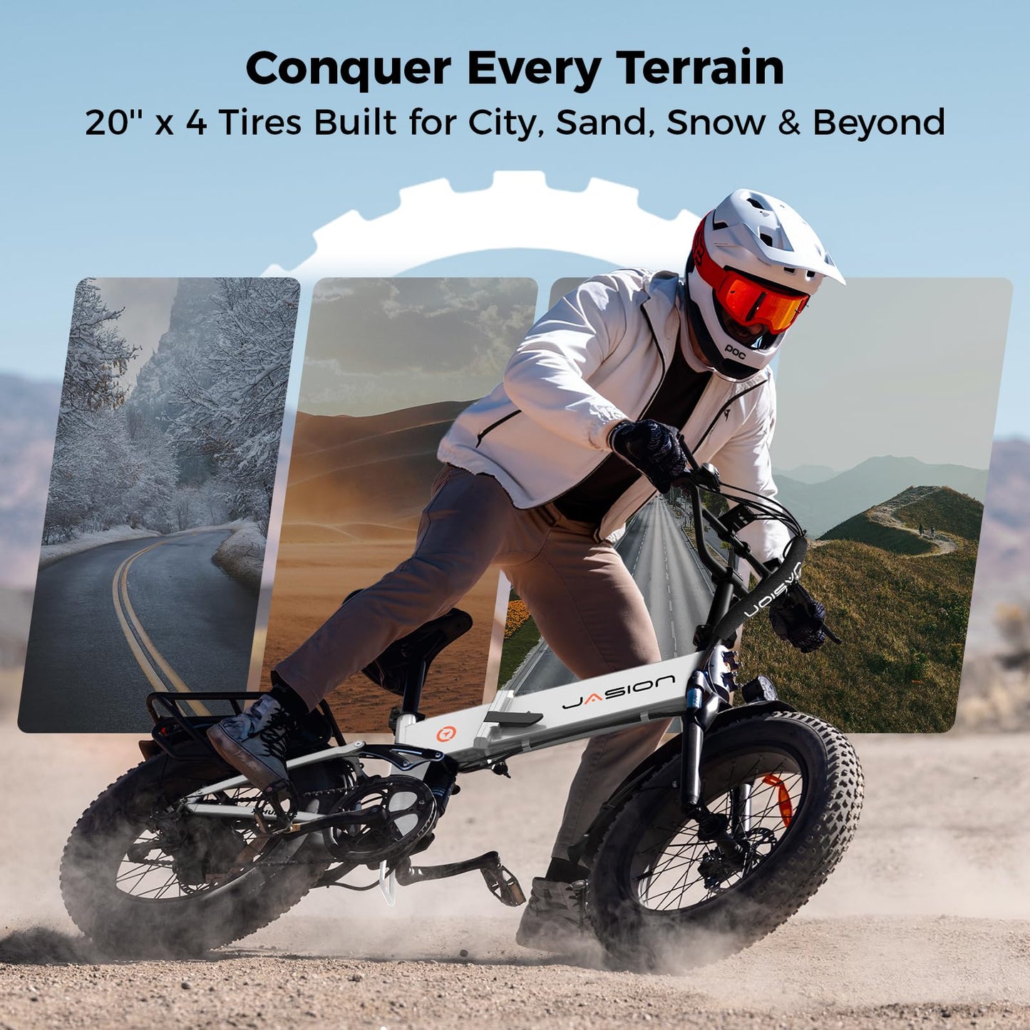 Jasion X-Hunter Foldable Electric Bike, 70+Miles 30MPH Max Speed, 1400W Peak Motor, 624WH Removable Battery, 20″*4 Fat Tire Bicycle for Adult, Full Suspension & 7-Speed EBike for Commute,Snow,Mountain