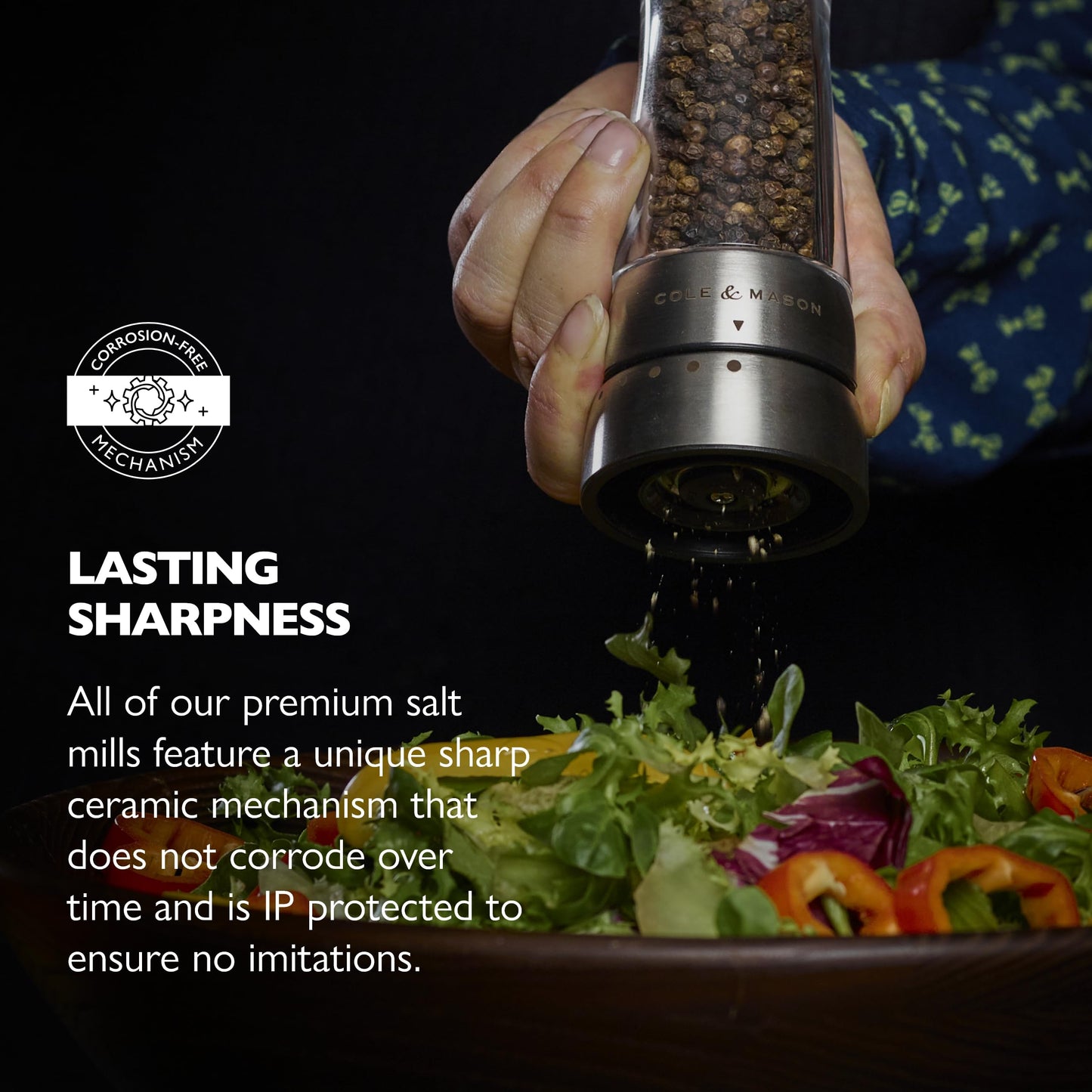 Cole & Mason Derwent Salt & Pepper Grinder Set with Tray - Salt & Pepper Grinder Set with Adjustable Grind Settings - Easily Refillable Spice Mills for Enhanced Taste - Stainless Steel