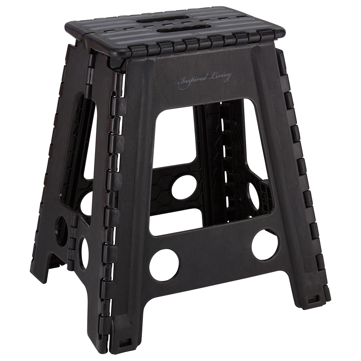 Inspired Living 18" Step Stool, Folding Step Stools for Adults, Plastic Foldable Step Stools Kids, Holds Up to 330 lbs, Collapsible Folding Stool for Kitchen, Bathroom, Bedroom - Black/Grey