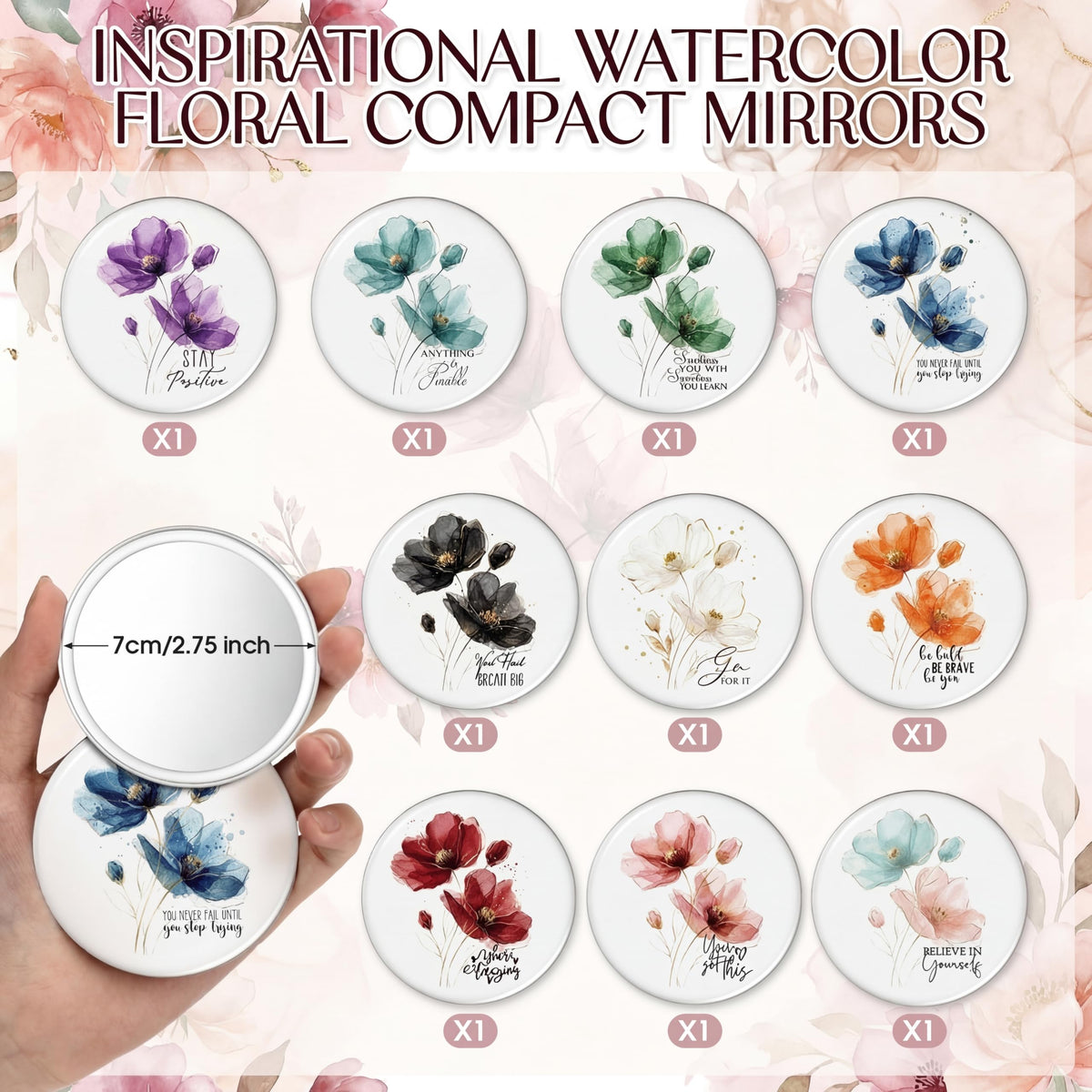 Sieral 20 Pcs Inspirational Appreciation Gifts for Women 10 Inspirational Canvas Makeup Bags 10 Compact Mirror Bulk Cosmetic Bags Portable Mirror Thank You Gifts for Coworkers Staff Friends