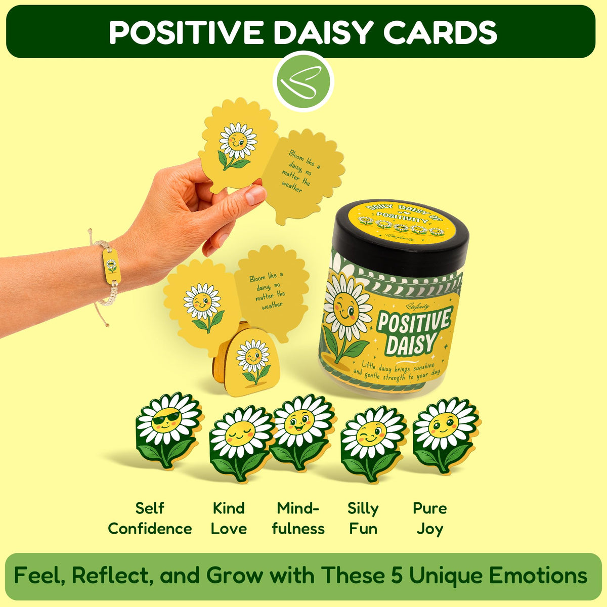 Stofinity Positive Daisy Gifts For Women - Emotional Support Flowers For Teachers Appreciation Gifts, Jar of Positive Affirmations Cards For Teens, Inspirational Gift Cute Desk Accessories