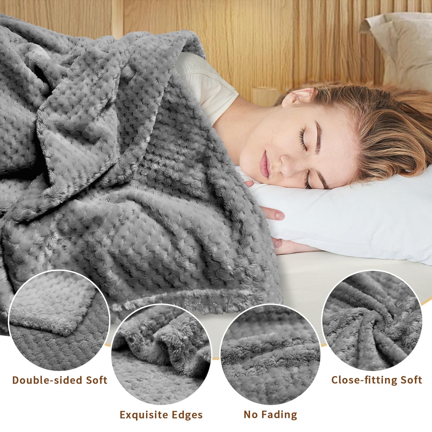 Tewloss 8 Pack Fleece Throw Blankets 50x60 Inches - 240 GSM Ultra Soft Plush Flannel for Bed Couch Sofa, Lightweight Warm 3D Waffle Texture, No Shedding No Pilling All Season Throw(Dark Gray)