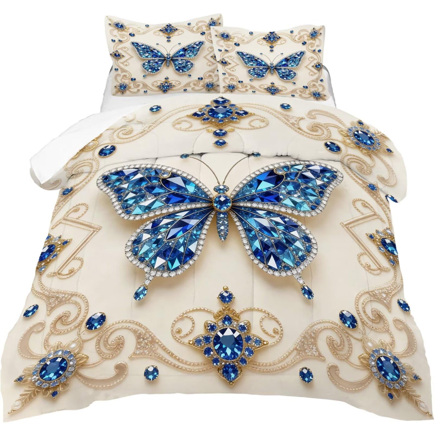 DJNEAR Butterfly Comforter Set Twin Size Blue Gold Bedding Sets for Girls Kids Teen Women Bedroom Diamond Butterflies Printed Quilt Room Decor 1 Comforter 1 Pillowcase