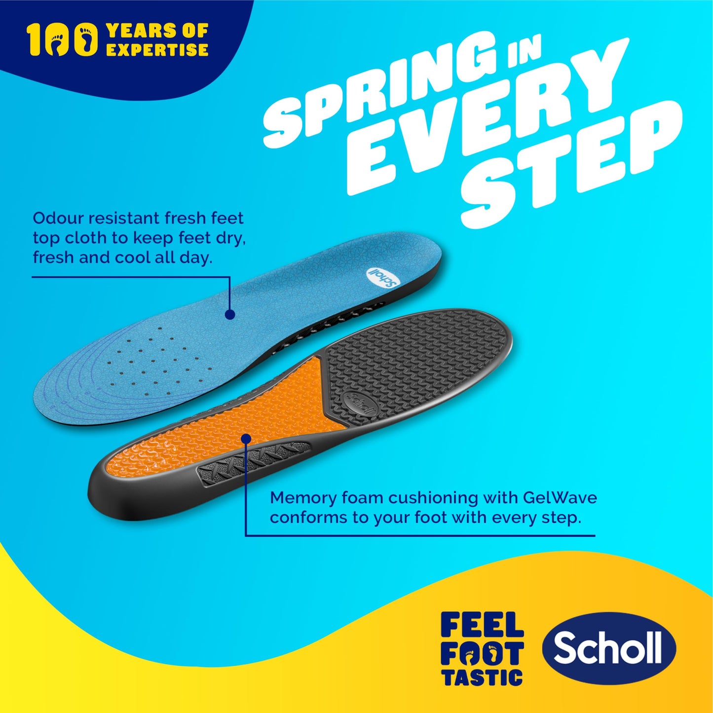Scholl GelActiv Work Insoles for Men, All Day Comfort at Work, Shock Absorption and Comfort Cushioning with GelWave Technology, UK Size 7-12