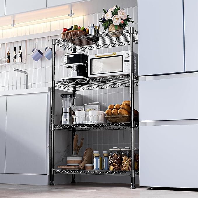 Xcity Storage Shelves, 4 Tier Heavy Duty Metal Shelving Unit, 1600 LBS Capacity Adjustable Steel Wire Shelf Organizer for Pantry, Kitchen, Garage, 14" D x 36" W x 54" H, Black