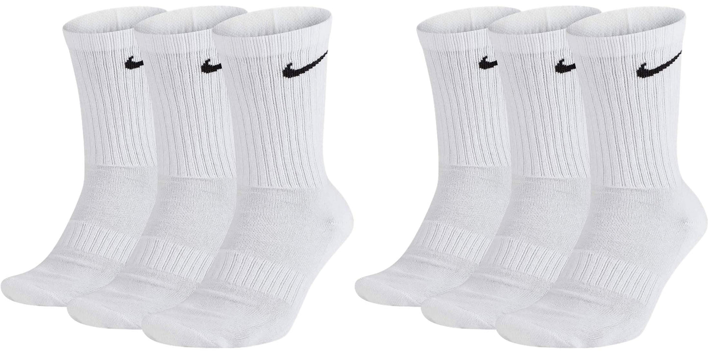Nike Men's Everyday Cushioned Crew Training Socks (6 Pairs), White, L