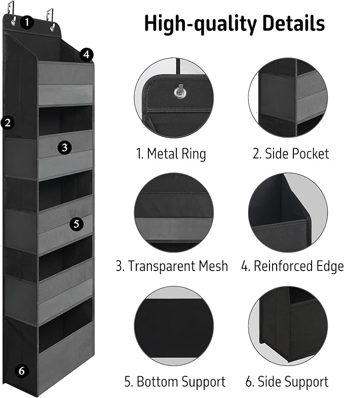 Over Door Organizer with 5 Large Pockets, Heavy Duty Hanging Organizer Storage