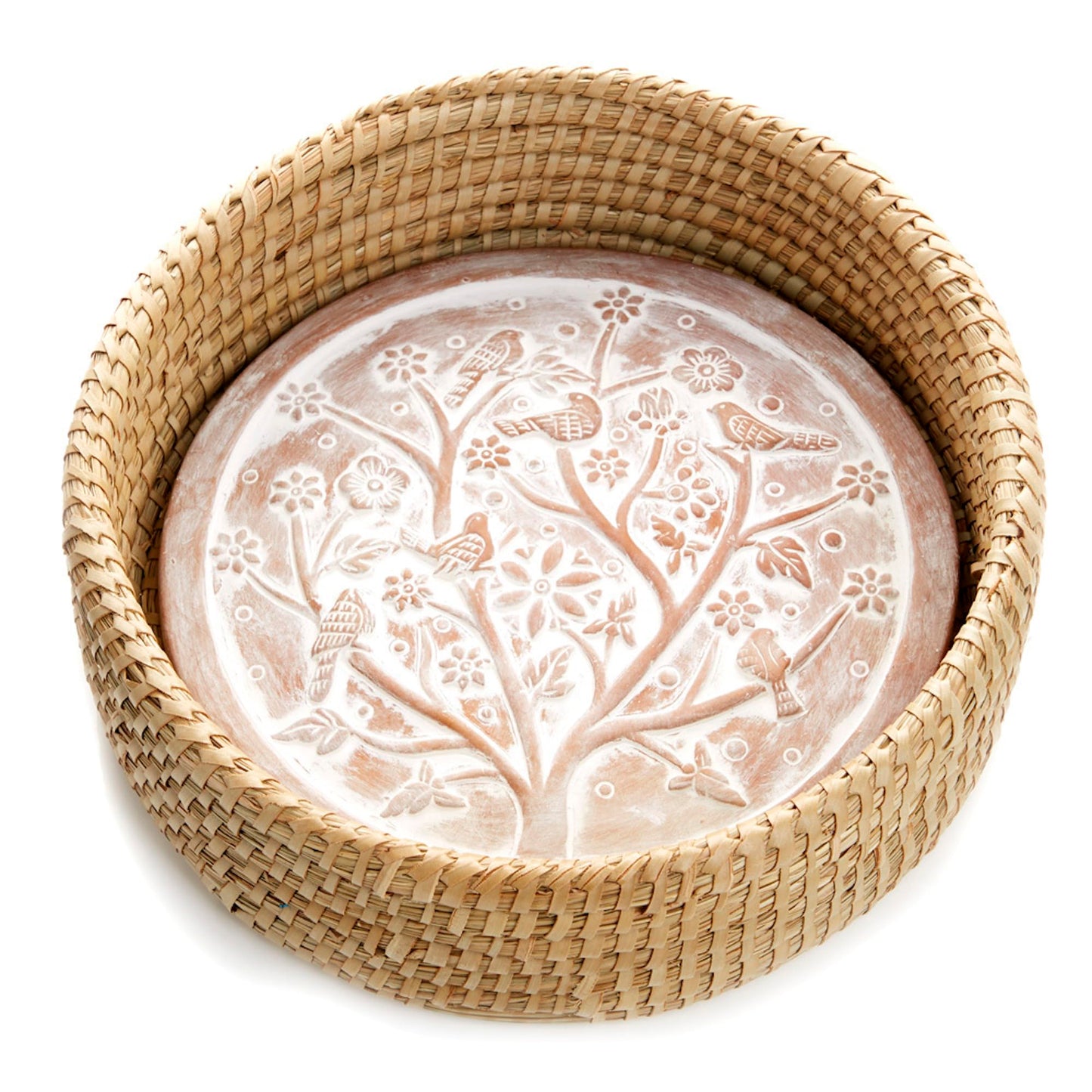 Better World Bio Bread Basket with Terracotta Warmer, Bread Basket for Serving, Sized 11.5" w x 11.5" l x 3.5" h, Nature Inspired Birds of a Feather Design
