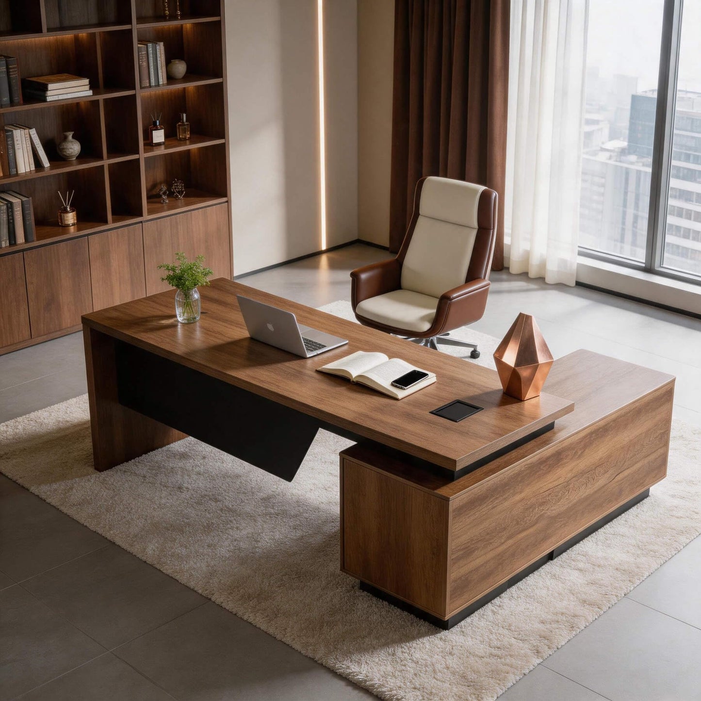 ONNAHOMEStlyle L Shaped Desk with File Drawer, Solid Wood Large Executive Desk for Home Office, Adjustable Width (70.86" to 78.7"), Storage Cabinet & 2 Drawers, Left Return