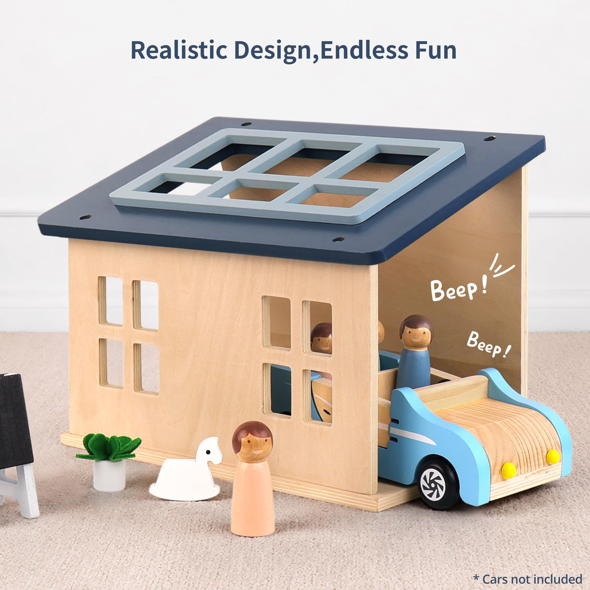 PairPear Large Wooden Dollhouse with Furnitures, Pretend Doll House Toys