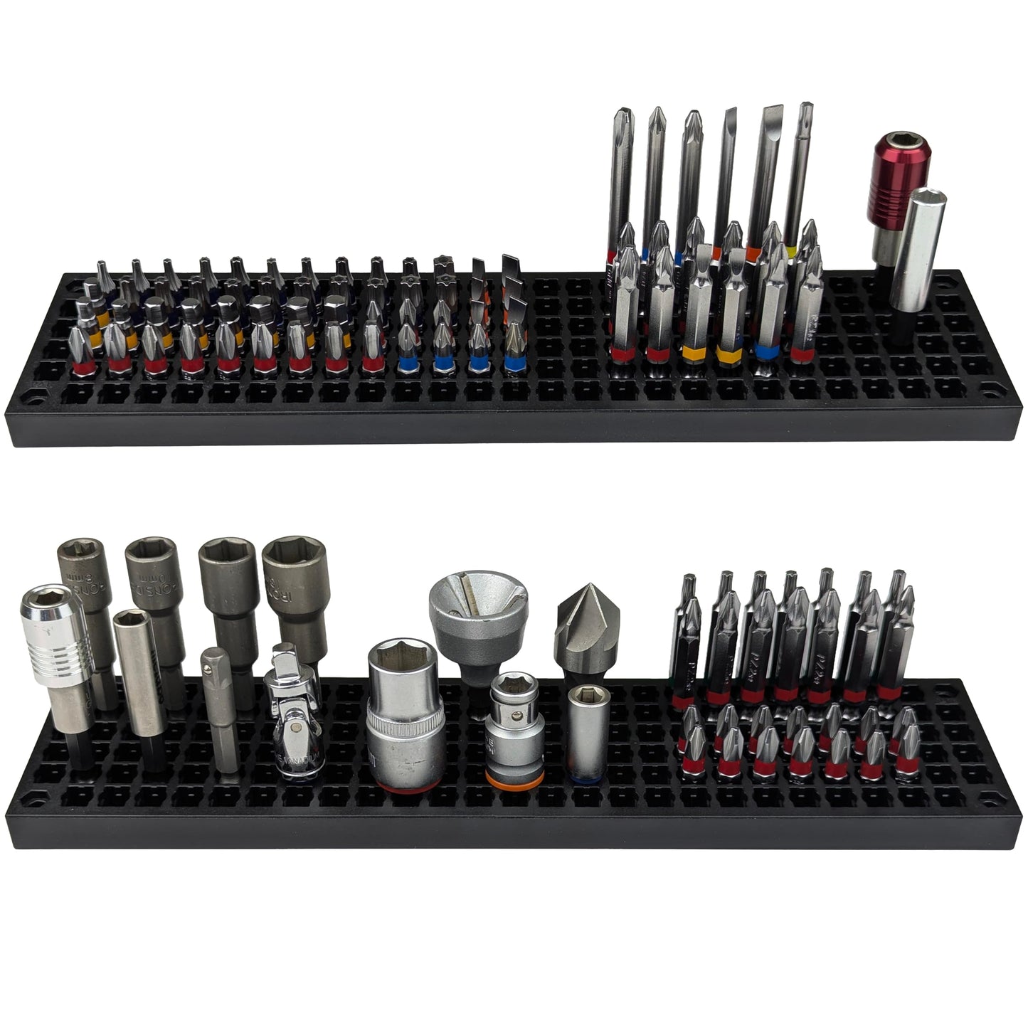 Free Zone Bit Organizer Set (2 PCS, Black) – 158-Hole 1/4 Inch Hex Bit & Drive Bit Storage – Screwdriver Bit Holder (Tools Not Included)