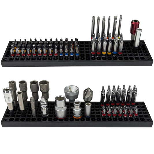 Free Zone Bit Organizer Set (2 PCS, Black) – 158-Hole 1/4 Inch Hex Bit & Drive Bit Storage – Screwdriver Bit Holder (Tools Not Included)
