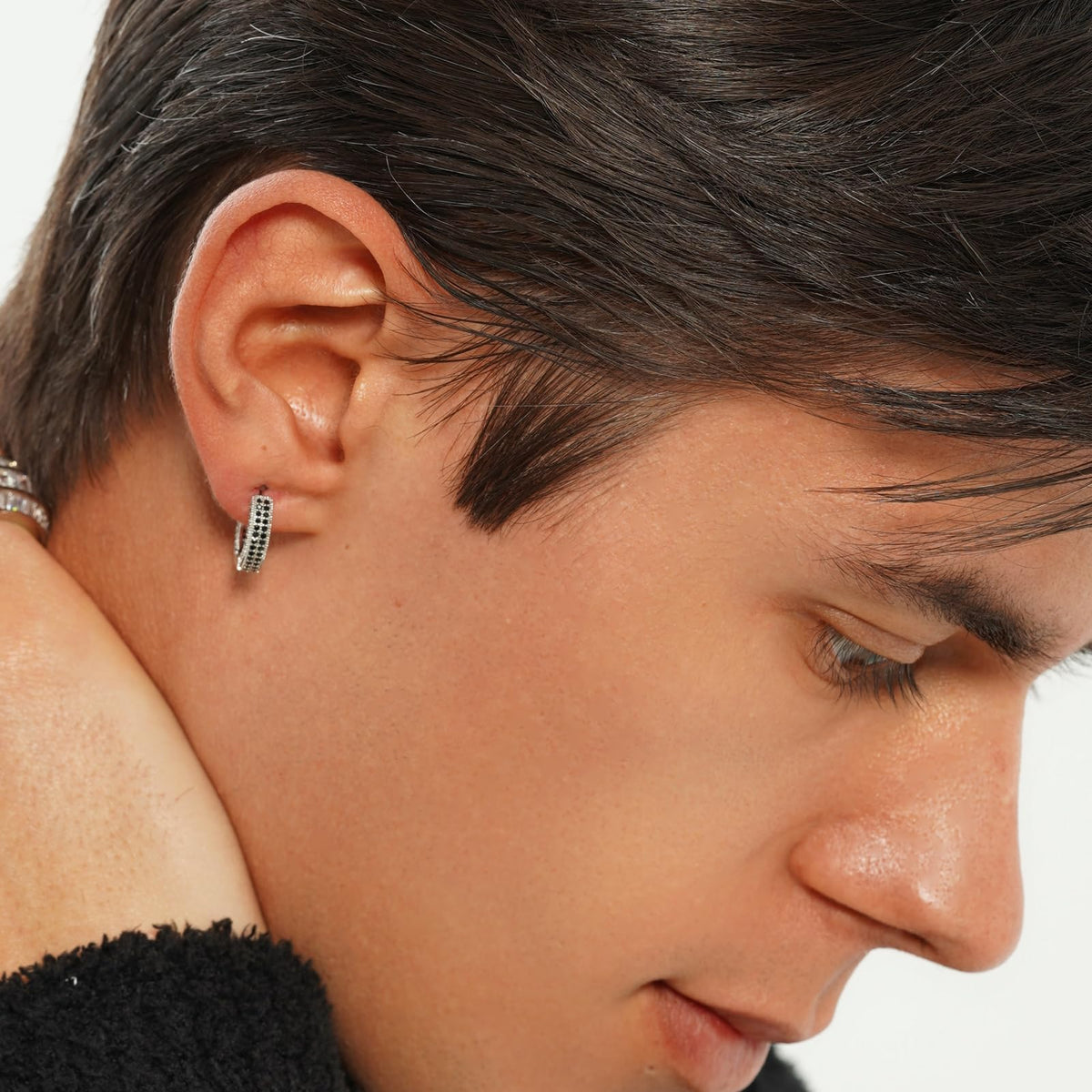 TOPGRILLZ Iced Out Hoop Earrings Cubic Zirconia Huggie Cartilage Cuff Hypoallergenic 14K Gold Plated Luxury Fashion Round Circle Earrings For Men Women-05SH