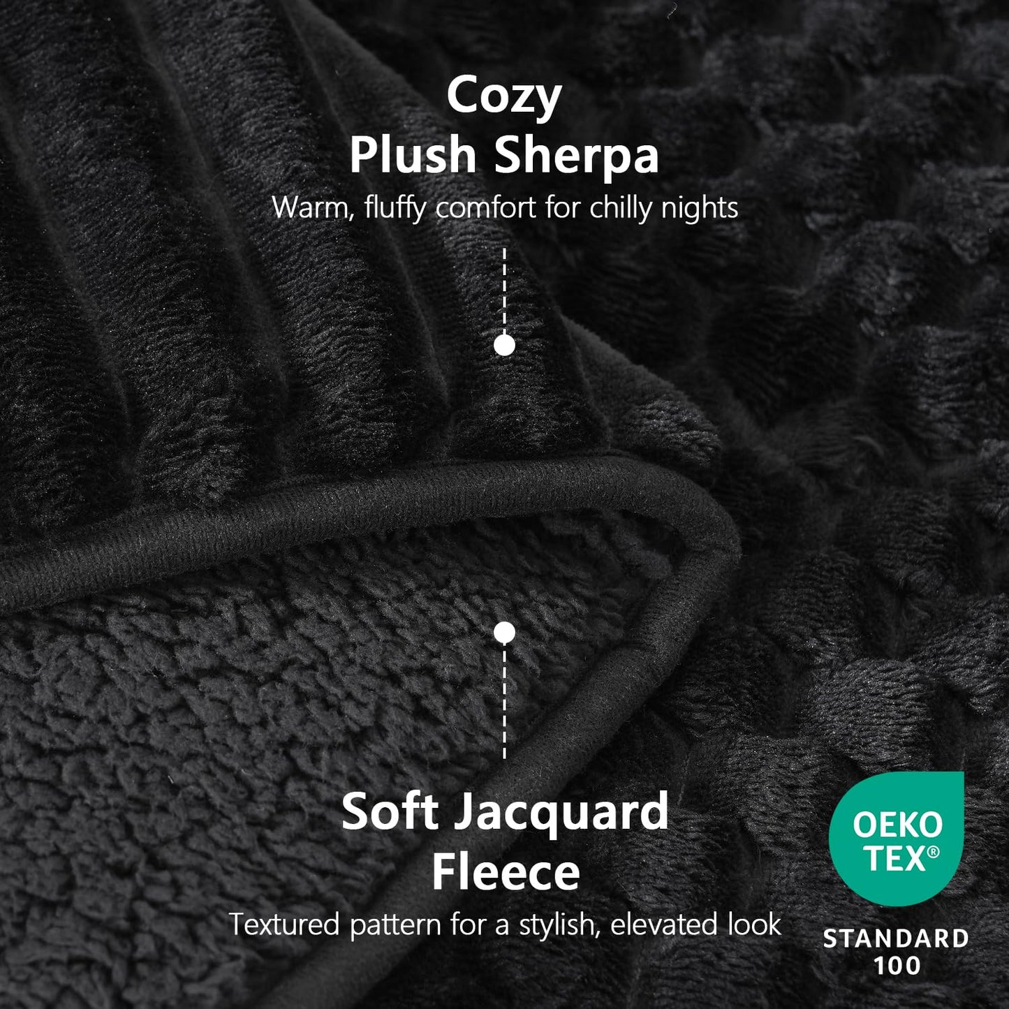 Mr. Sandman Fleece Weighted Blanket for Adults, Queen Size 15 lb, Heavy Throw Blanket with Soft Plush Jacquard and Warm Sherpa, Washable Weighted Blanket for Relaxing Sleep, 60 x 80 Inch, Black