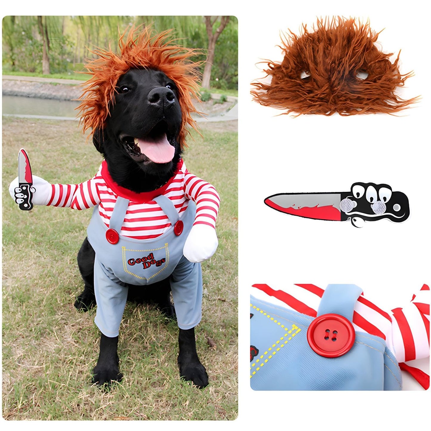 DELIFUR Dog Chucky Costume Pet Halloween Clothes Cat Cosplay Party Suit Funny Dog Costume Small to Large Dogs(S)