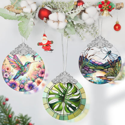 Monstera Leaf Stained Glass Ornament - Christmas Tree Decorations, Holiday Presents, Gift Exchange Ideas