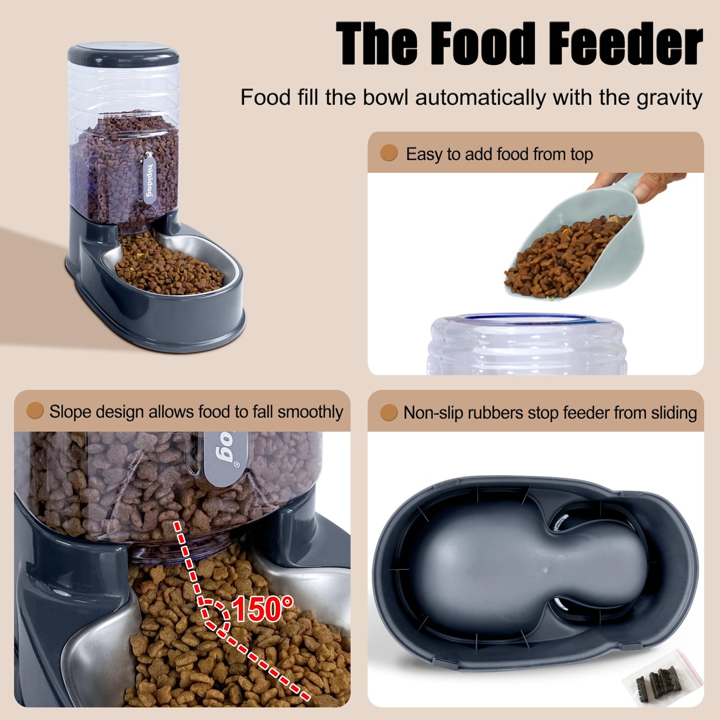 Automatic Pet Feeder Small&Medium Pets Automatic Food Feeder and Waterer Stainless Steel Bowls Set 3.8 L, Travel Supply Feeder and Water Dispenser for Dogs Cats Pets Animals
