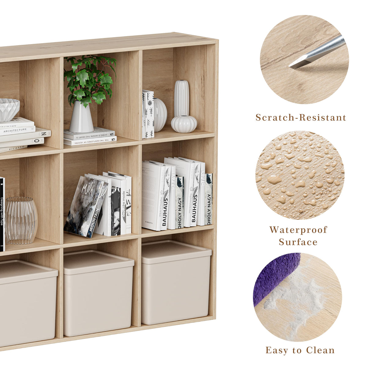VDNEND Wooden Cube Storage Organizer with Closed Back Panel, 11in Cube Shelf Opening, Bookshelf, Display Shelf,Closet Cabinet for Home and Office (White Oak, 12-Cube 35.98L*9.45W*47.72H)
