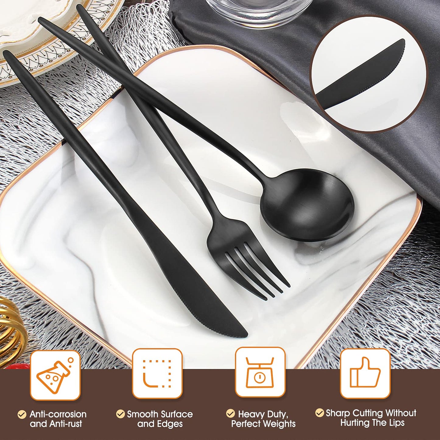Matte Black Silverware Set,BEGEEL 20 Piece Stainless Steel Flatware Set,Service for 4,Satin Finish Tableware,Cutlery Sets,Utensil Sets for Kitchen and Home,Dishwasher Safe