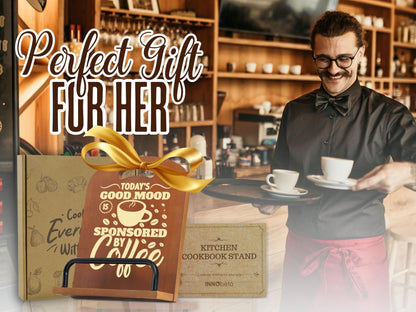 InnoBeta Coffee Gifts for Women, Cookbook Stand for Kitchen Counter, Perfect Gifts for Coffee Lovers on Birthday, Adjustable Tablet Recipe Book Holder, Unique Kitchen & Cafe Decor