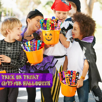 LUYI 144 PCS Halloween Slap Bracelets，Halloween Party Favors Supplies for Kids-108 Different Designs Bracelets Bulk for Halloween Decorations Treat Toys Bag Stuffers Gift for Kids Girls Boys