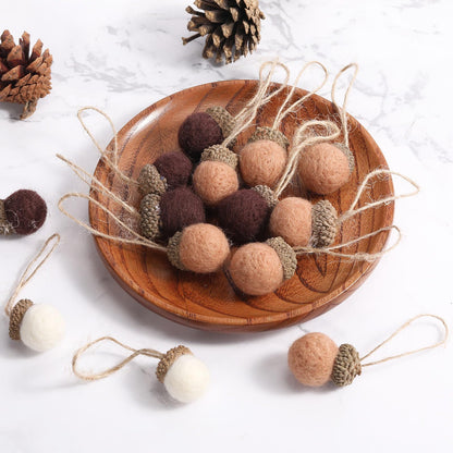 Boao 18 Pcs Felt Acorn Ornaments Fall Thanksgiving Wool Pom Acorn Ball Decor Hanging Pine Cone Garland with 32.8 ft Rope for Christmas Tree Woodland Farmhouse Mantel Wall Decor