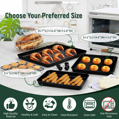 Herogo Nonstick Carbon Steel Baking Sheet Pan Set, 11.8×15.7×1 Inch Rectangle Cookie Sheet Bakeware Set for Oven, 2 Pack Multipurpose Kitchen Cookware, Non Toxic & Heavy Duty & Easy Clean-Large