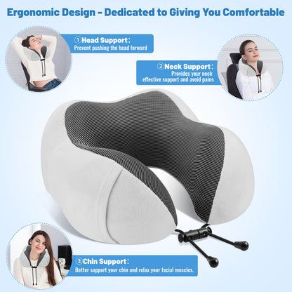 CloudBliss Travel Pillow Premium Memory Foam, Comfortable & Supportive Neck Pillow, Neck Pillows for Sleeping Travel, Airplane Pillow for Sleeping Airplane, Car, Office and Home（Black & Dark Grey）